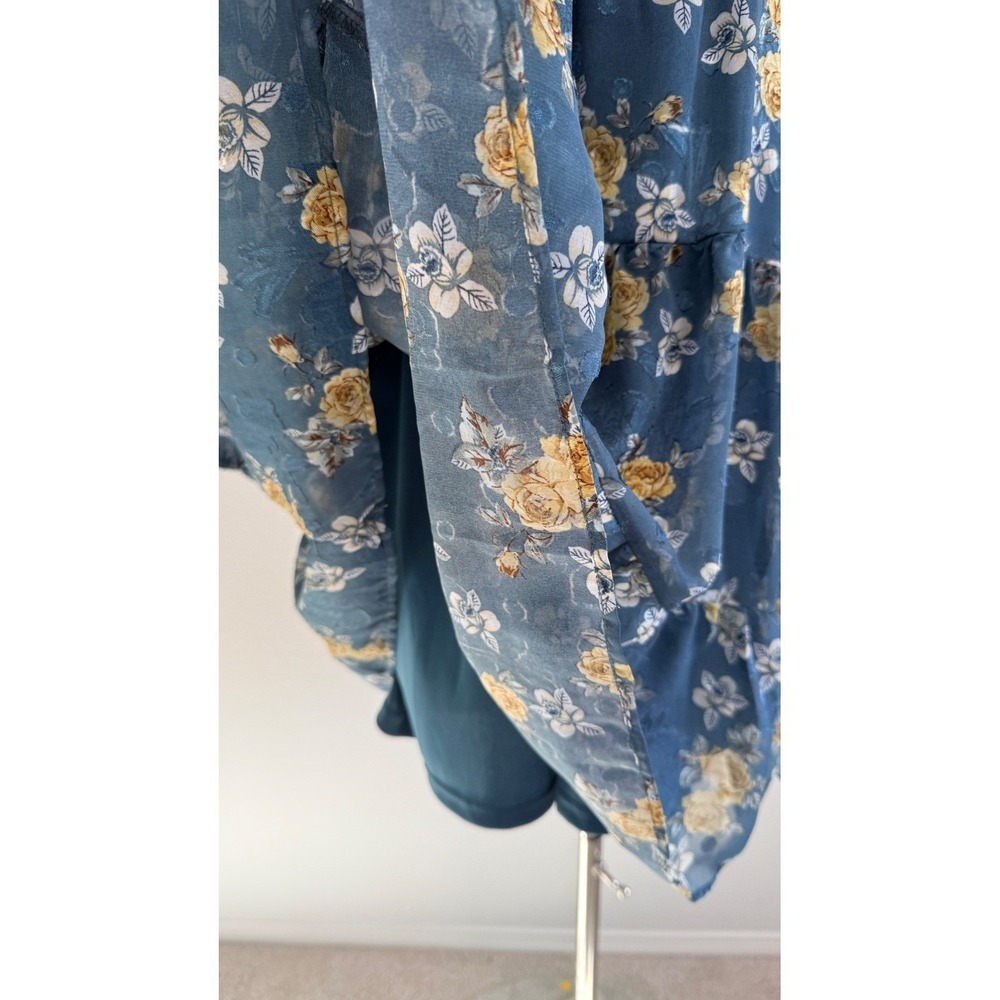 Baltic Born Lombard Tiered Dress Blue Gold Floral Cottagecore Boho Mini Medium - Picture 13 of 15